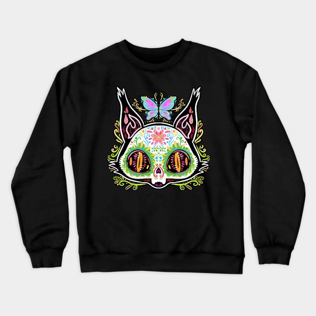 Sugar Skull Cat Crewneck Sweatshirt by Draw For Fun 